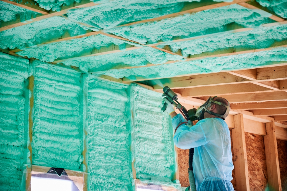 Completed spray foam insulation by All Star Walls Contractor showing full cavity coverage in Edmonton